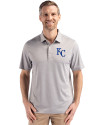 Kansas City Royals Cutter & Buck Forge Recycled Fine Line Stripe Four-Way Stretch Mens Polo Polished/White Front Thumbnail Image