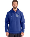 Kansas City Royals Cutter & Buck Roam Recycled Buttery-Soft Knit Mens Half Zip Hooded Pullover Tour Blue Front Thumbnail Image