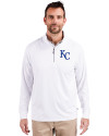 Kansas City Royals Cutter & Buck Adapt Recycled Soft Knit Stretch  Mens Quarter Zip Pullover  White Front Thumbnail Image