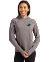 View image 1: Miami Dolphins Rivalries Cutter & Buck Adapt Recycled Soft Knit Stretch Womens Hooded Pullover Black Heather Front