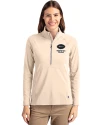 View image 10: New York Jets Rivalries Cutter & Buck Adapt Recycled Soft Knit Stretch Womens Half Zip Pullover Wheat Front