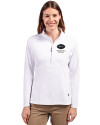 New York Jets Rivalries Cutter & Buck Adapt Recycled Soft Knit Stretch Womens Half Zip Pullover White Front Thumbnail Image