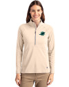 Miami Dolphins Rivalries Cutter & Buck Adapt Recycled Soft Knit Stretch Womens Half Zip Pullover Wheat Front Thumbnail Image