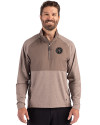 Tennessee Titans Monochromatic Cutter & Buck Adapt Recycled Soft Knit Stretch Mens Hybrid Quarter Zip Pullover  Mushroom Heather Front Thumbnail Image