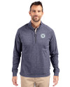 Tennessee Titans Monochromatic Cutter & Buck Adapt Recycled Soft Knit Stretch Mens Heathered Quarter Zip Pullover  Navy Blue Heather Front Thumbnail Image