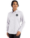 Tennessee Titans Mono -  Cutter & Buck Skyline Recycled Gingham Womens Long Sleeve Spread Collar Dress Shirt Concrete/White Front Thumbnail Image
