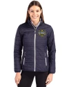Michigan Wolverines 2026 NCAA Men's Basketball National Champions Cutter & Buck Rainier Recycled Insulated Puffer Womens Full Zip Jacket Dark Navy/Silver Front Thumbnail Image