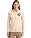 UCLA Bruins 2026 NCAA Women's Basketball National Champions Cutter & Buck Adapt Recycled Soft Knit Stretch Womens Half Zip Pullover Wheat Front Thumbnail Image
