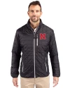 View image 1: Nebraska Cornhuskers Cutter & Buck Rainier Recycled Insulated Puffer Mens Big & Tall Full Zip Jacket Black Front
