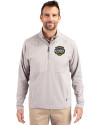 Michigan Wolverines 2026 NCAA Men's Basketball National Champions Cutter & Buck Adapt Recycled Soft Knit Stretch Mens Hybrid Quarter Zip Pullover  Polished Medium Gray Front Thumbnail Image