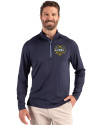 Michigan Wolverines 2026 NCAA Men's Basketball National Champions Cutter & Buck Coastline Recycled Double Peached Mens Quarter Zip Pullover Navy Blue Front Thumbnail Image