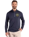 Michigan Wolverines 2026 NCAA Men's Basketball National Champions Cutter & Buck Coastline Recycled Double Peached Mens Quarter Zip Pullover Navy Blue Front Thumbnail Image
