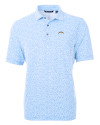 Los Angeles Chargers Cutter & Buck Virtue Recycled Botanical Print Featherlight Pique Mens  Polo Atlas Light Blue Mannequin Thumbnail Image