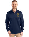 UC Davis Alumni Cutter & Buck Traverse Recycled Smooth Stretch Mens Quarter Zip Pullover Liberty Navy Front Thumbnail Image