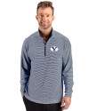 Brigham Young Cougars Cutter & Buck Forge Recycled Double Stripe Four-Way Stretch Mens Quarter Zip Pullover Navy Blue/White Front Thumbnail Image