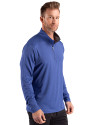 Emory Eagles Cutter & Buck Forge Recycled Four-Way Stretch Mens Quarter Zip Pullover Tour Blue Heather Side Thumbnail Image
