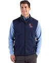 Ole Miss Rebels Cutter & Buck Hunts Point Recycled Fleece Mens Hybrid Full Zip Vest Navy Blue Front Thumbnail Image