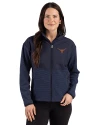 Texas Longhorns Cutter & Buck Hunts Point Recycled Fleece Womens Hybrid Full Zip Jacket Navy Blue Front Thumbnail Image