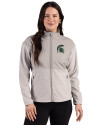 Michigan State Spartans Cutter & Buck Hunts Point Recycled Fleece Womens Hybrid Full Zip Jacket Polished Medium Gray Front Thumbnail Image