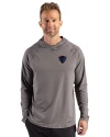 DePaul Blue Demons Cutter & Buck Prospect Recycled Featherlight Stretch Mens Big & Tall Hooded Pullover Elemental Grey Front Thumbnail Image