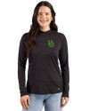 Oregon Ducks- Cutter & Buck Prospect Recycled  Featherlight Stretch Womens Hooded Pullover Black Front Thumbnail Image