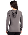 Oregon Ducks- Cutter & Buck Prospect Recycled  Featherlight Stretch Womens Hooded Pullover Elemental Grey Back Thumbnail Image