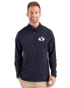 Brigham Young Cougars Cutter & Buck Prospect Recycled Featherlight Stretch Mens Big & Tall Quarter Zip Navy Blue Front Thumbnail Image