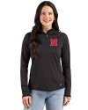 Nebraska Cornhuskers Cutter & Buck Prospect Recycled Featherlight Stretch Womens Quarter Zip Black Front Thumbnail Image