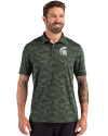 Michigan State Spartans Cutter & Buck Coastline Recycled Double Peached Camo Print Mens Polo Hunter Green Front Thumbnail Image