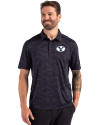 Brigham Young Cougars Cutter & Buck Coastline Recycled Double Peached Camo Print Mens Polo Navy Blue Front Thumbnail Image
