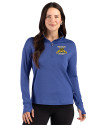 View image 10: North Carolina A&T Aggies Cutter & Buck Forge Recycled Four-Way Stretch Womens Quarter Zip Pullover Tour Blue Heather Front