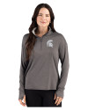Michigan State Spartans Cutter & Buck Forge Recycled Four-Way Stretch Womens Quarter Zip Pullover Dark Black Heather Front Thumbnail Image