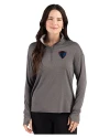 View image 1: DePaul Blue Demons Cutter & Buck Forge Recycled Four-Way Stretch Womens Quarter Zip Pullover Dark Black Heather Front