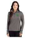 Oregon Ducks- Cutter & Buck Forge Recycled Four-Way Stretch Womens Quarter Zip Pullover Dark Black Heather Front Thumbnail Image