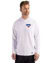 SMU Mustangs Cutter & Buck Prospect Recycled Featherlight Stretch Mens Hooded Pullover White Front Thumbnail Image