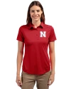 Nebraska Cornhuskers Cutter & Buck Prospect Eco Textured Stretch Recycled Womens Short Sleeve Polo Cardinal Red Front Thumbnail Image
