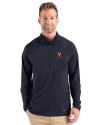 Virginia Cavaliers Cutter & Buck Prospect Recycled Featherlight Stretch Mens Quarter Zip Navy Blue Front Thumbnail Image