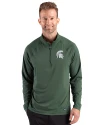 Michigan State Spartans Cutter & Buck Prospect Recycled Featherlight Stretch Mens Quarter Zip Hunter Green Front Thumbnail Image