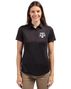 Texas A&M Aggies Cutter & Buck Prospect Eco Textured Stretch Recycled Womens Short Sleeve Polo Black Front Thumbnail Image