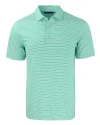 Los Angeles Chargers Mono Cutter & Buck Forge Recycled Double Stripe Four-Way Stretch Mens Polo Fresh Mint/White Mannequin Thumbnail Image