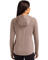 View image 12: Los Angeles Chargers Monochromatic Cutter & Buck Adapt Recycled Soft Knit Stretch Womens Hooded Pullover Mushroom Heather Back