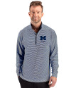 Michigan Wolverines Alumni Cutter & Buck Forge Recycled Double Stripe Four-Way Stretch Mens Quarter Zip Pullover Navy Blue/White Front Thumbnail Image