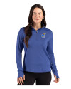 Kansas Jayhawks Alumni Cutter & Buck Forge Recycled Four-Way Stretch Womens Quarter Zip Pullover Tour Blue Heather Front Thumbnail Image