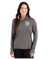 Texas A&M Aggies Alumni Cutter & Buck Forge Recycled Four-Way Stretch Womens Quarter Zip Pullover Dark Black Heather Front Thumbnail Image