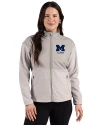 Michigan Wolverines Alumni Cutter & Buck Hunts Point Recycled Fleece Womens Hybrid Full Zip Jacket Polished Medium Gray Front Thumbnail Image