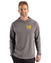 Michigan Wolverines Alumni Cutter & Buck Prospect Recycled Featherlight Stretch Mens Big & Tall Hooded Pullover Elemental Grey Front Thumbnail Image