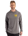 Michigan Wolverines Alumni Cutter & Buck Prospect Recycled Featherlight Stretch Mens Hooded Pullover Elemental Grey Front Thumbnail Image