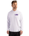LSU Tigers Alumni Cutter & Buck Prospect Recycled Featherlight Stretch Mens Hooded Pullover White Front Thumbnail Image