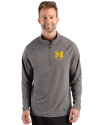 Michigan Wolverines Alumni Cutter & Buck Prospect Recycled Featherlight Stretch Mens Big & Tall Quarter Zip Elemental Grey Front Thumbnail Image