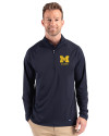 Michigan Wolverines Alumni Cutter & Buck Prospect Recycled Featherlight Stretch Mens Big & Tall Quarter Zip Navy Blue Front Thumbnail Image